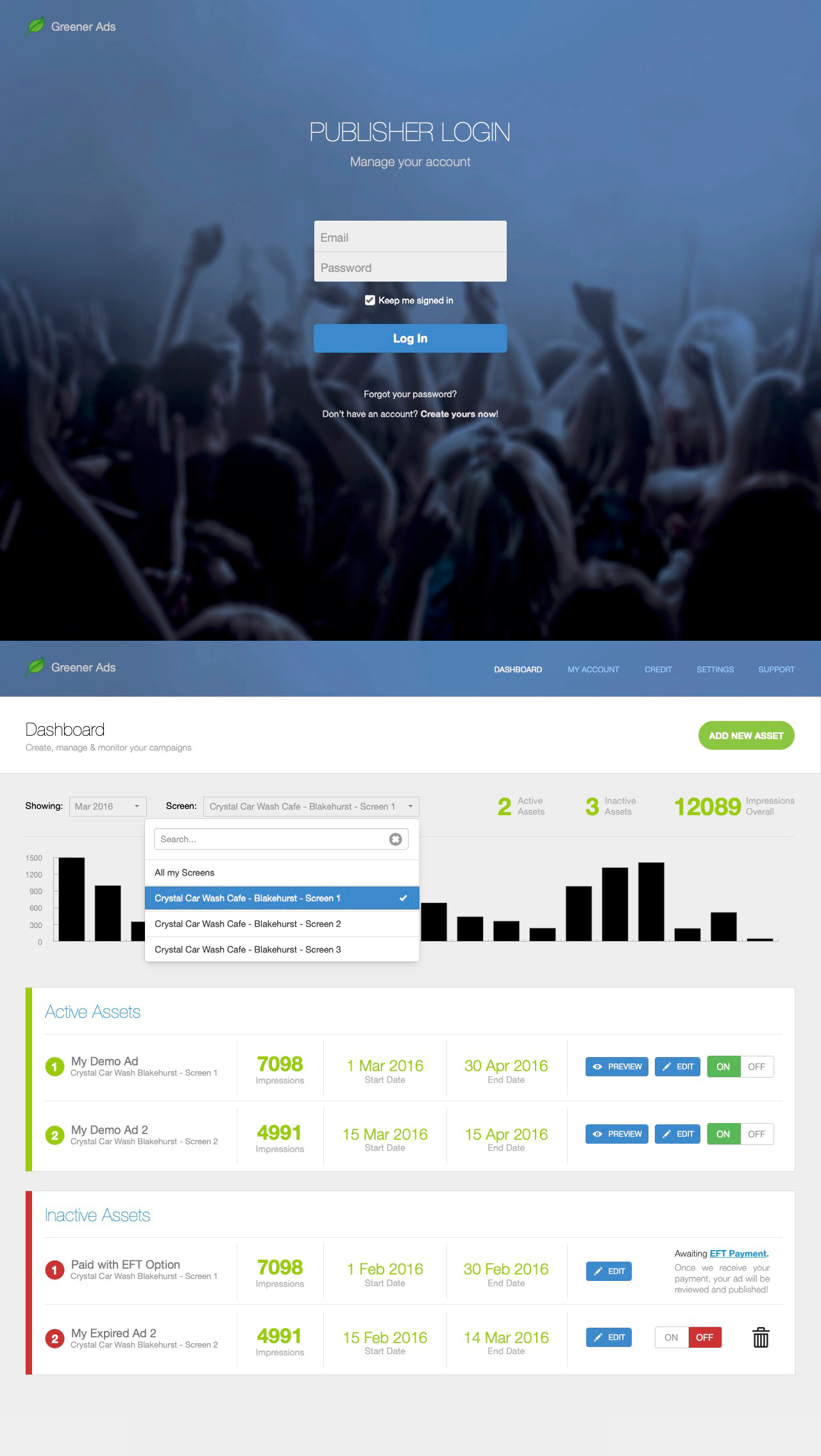 GreenerAds Publisher Dashboard